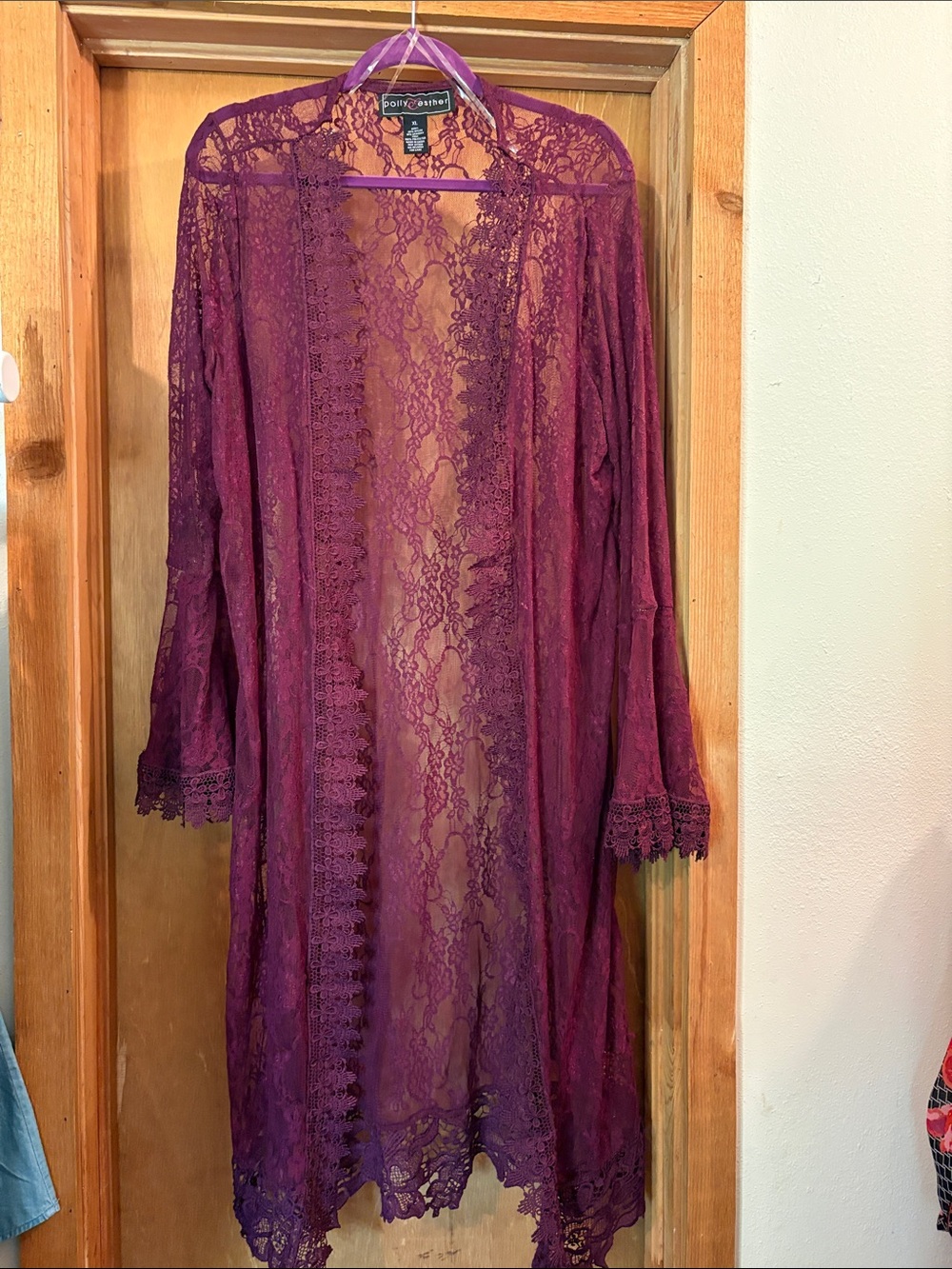 Sheer Lace Longline Robe in Plum by Hanky Panky